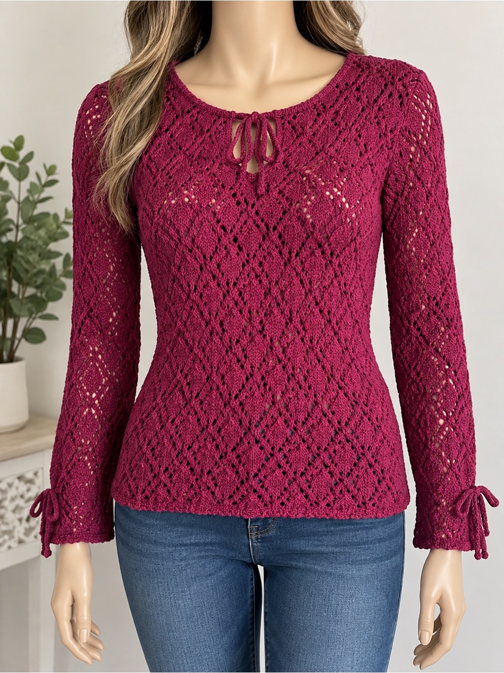 Gabriel Heuwork Burgundy Knit Sweater Small Long Sleeve Fall
